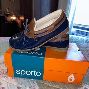 NWT Womens Sporto Pamela Fleece Lined Waterproof Duck Booties Navy Blue